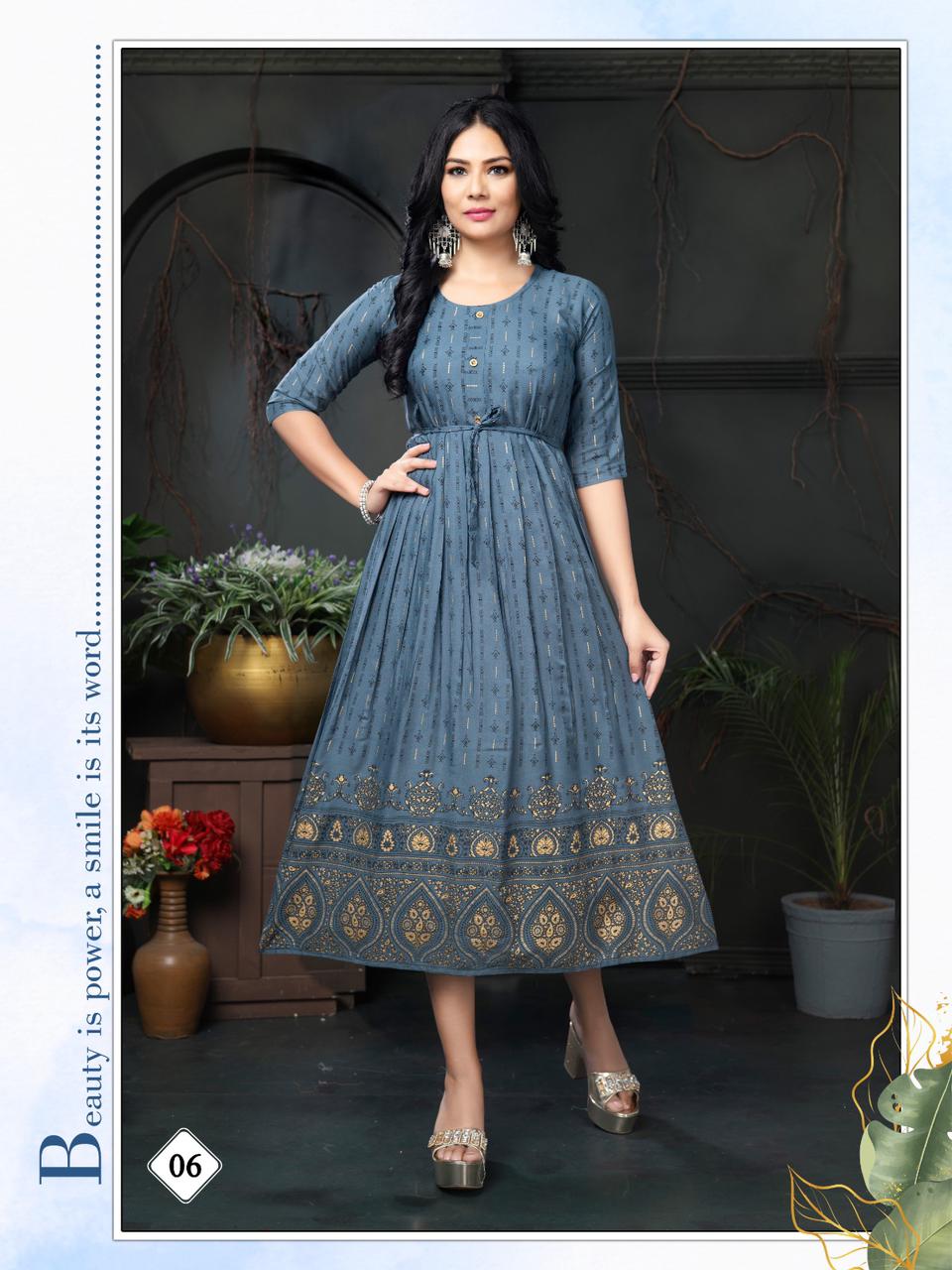 Golden Malini Printed Anarkali Kurtis Catalog
